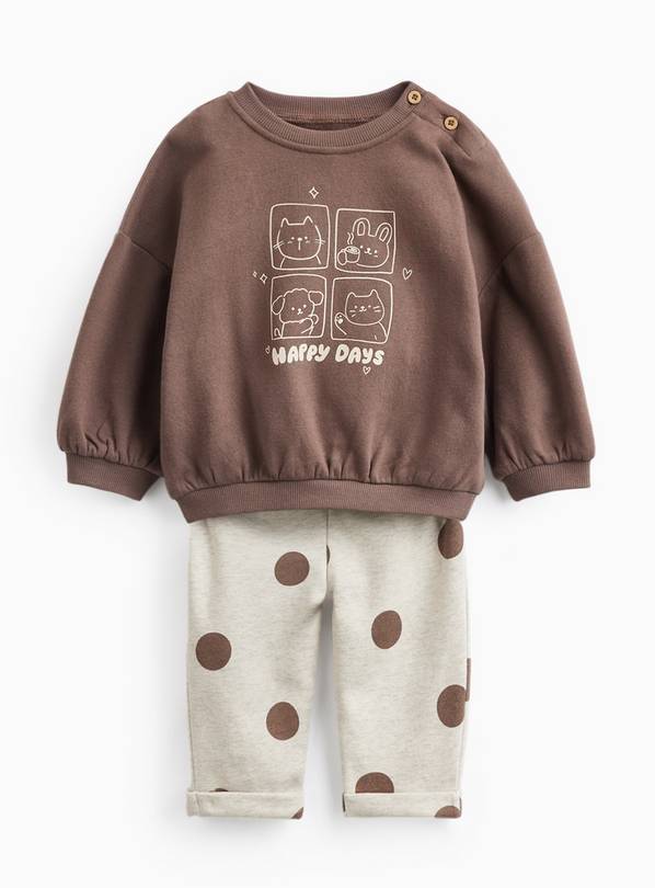 Brown Animal Faces Graphic Sweatshirt & Joggers Set 9-12 months