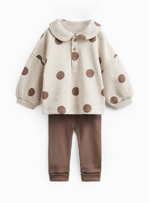 Cream Polka Dot Collared Sweatshirt & Legging Set 9-12 months