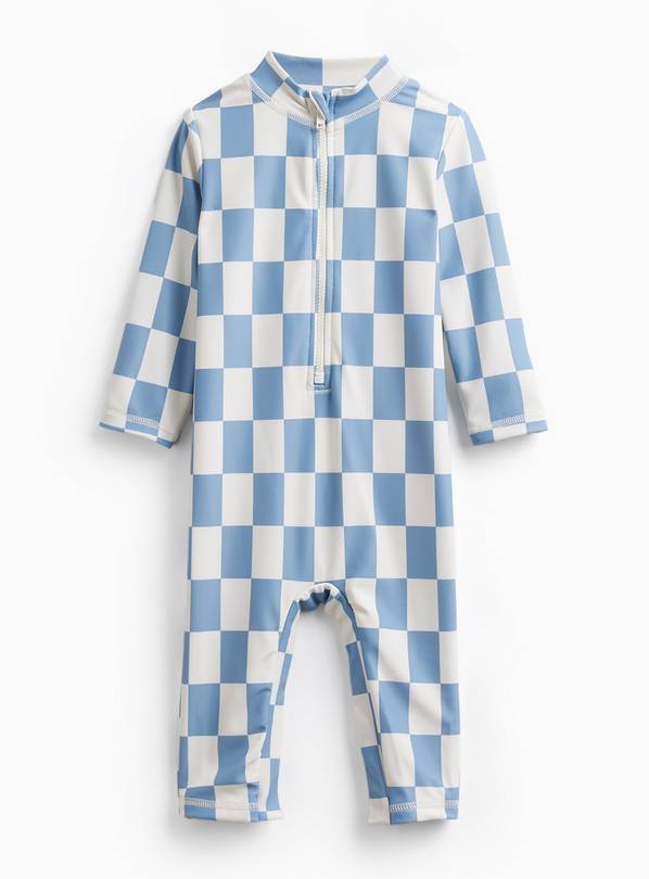 Blue Checkerboard Print Sunsafe Swimsuit 3-6 months