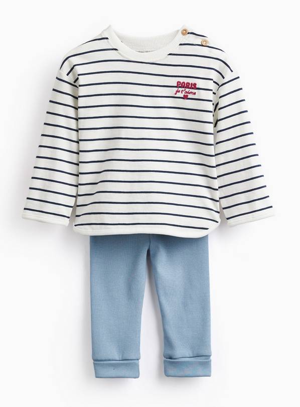White Stripe Print Long Sleeve Tee & Leggings Set 12-18 months