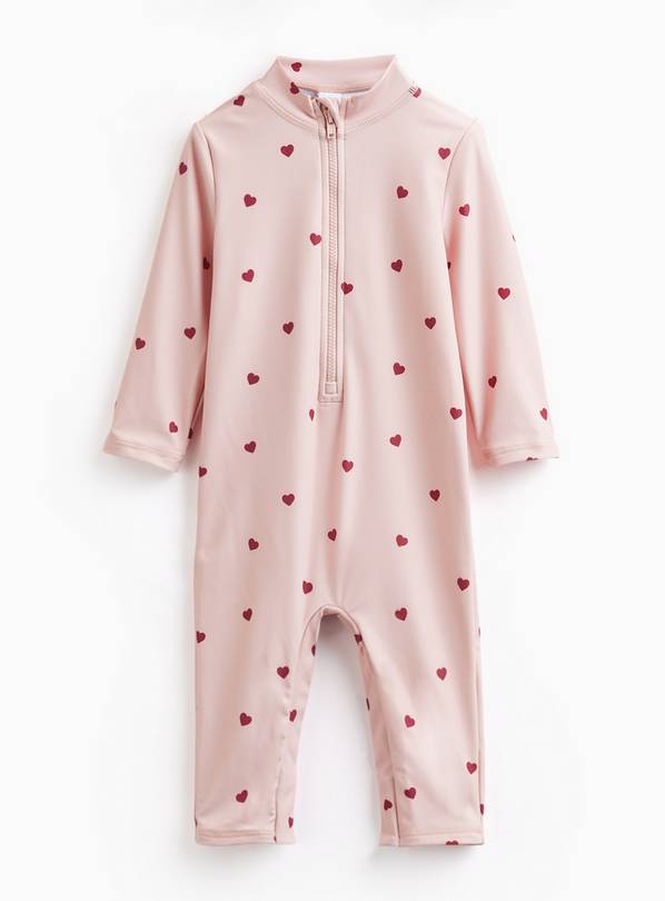 Pink Heart Print Sunsafe Swimsuit Up to 3 mths