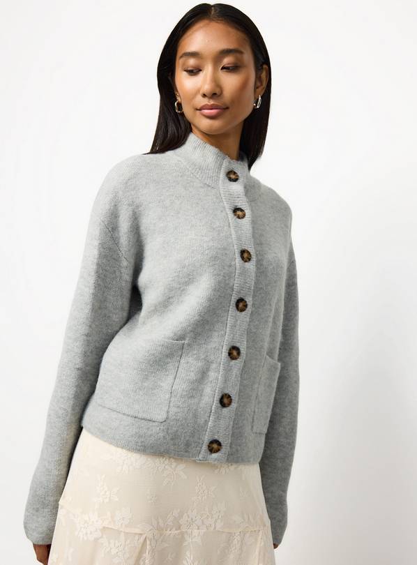 Grey Alpaca Blend Funnel Neck Cardigan L