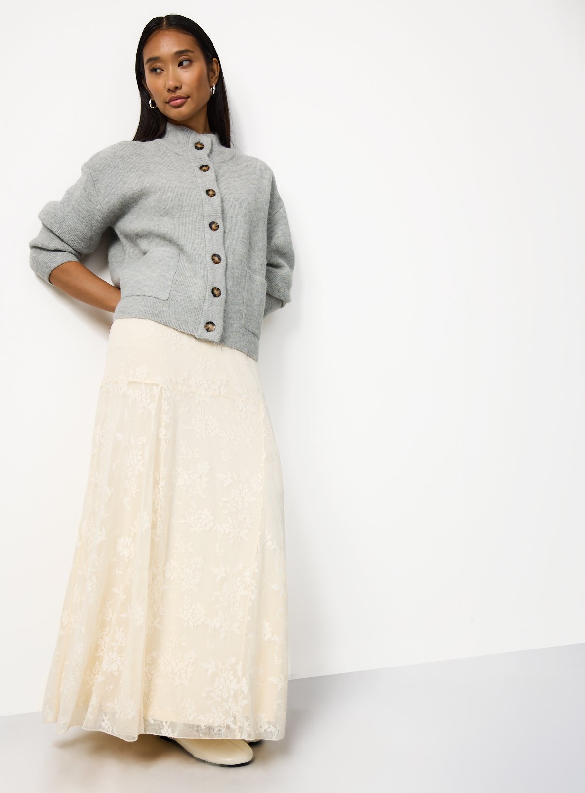 Grey Alpaca Blend Funnel Neck Cardigan XS - Image 2 thumbnail