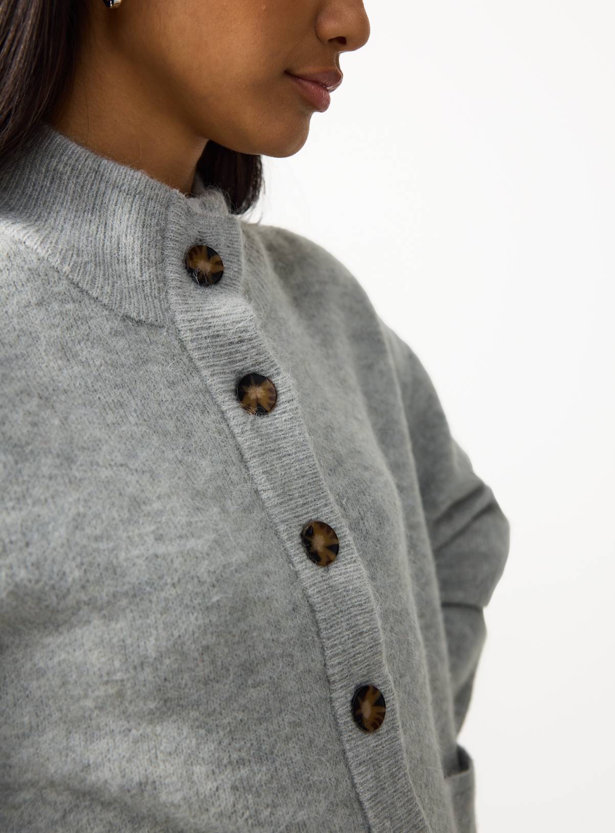 Grey Alpaca Blend Funnel Neck Cardigan XS - Image 3