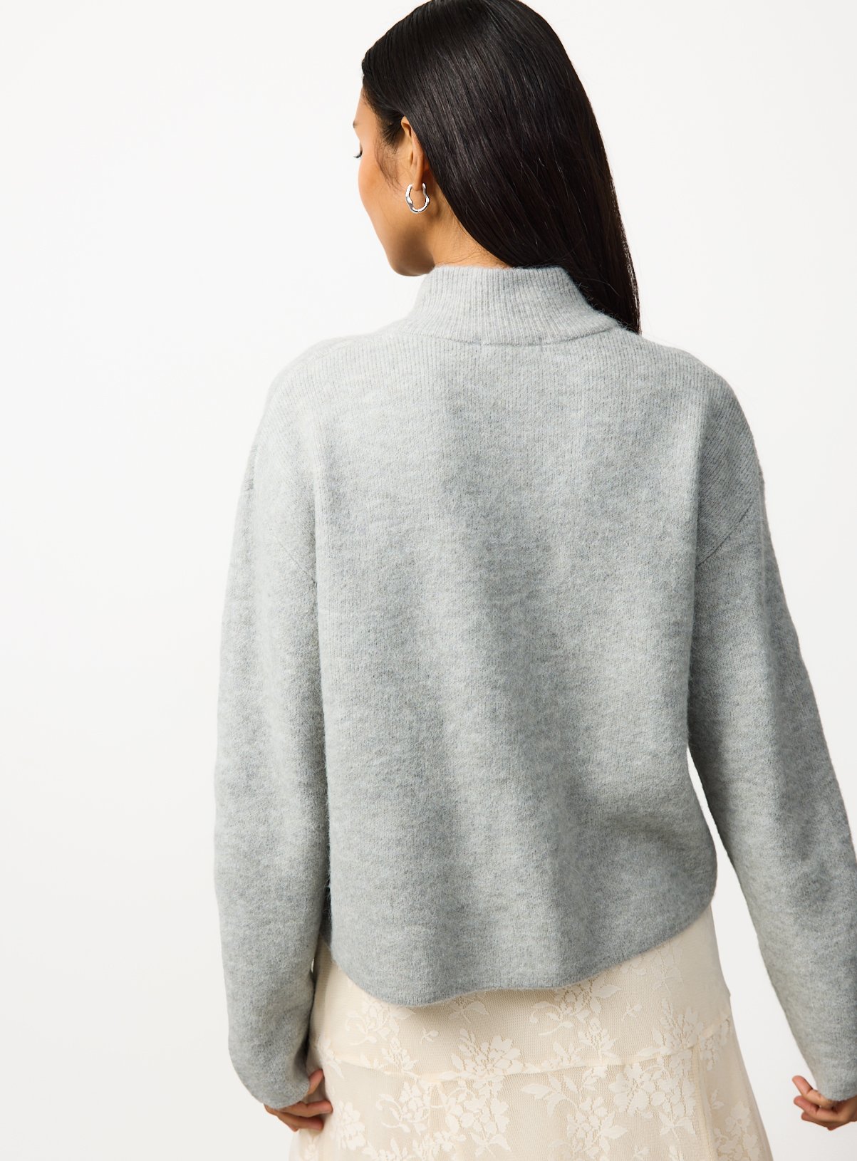 Grey Alpaca Blend Funnel Neck Cardigan XS - Image 4 thumbnail