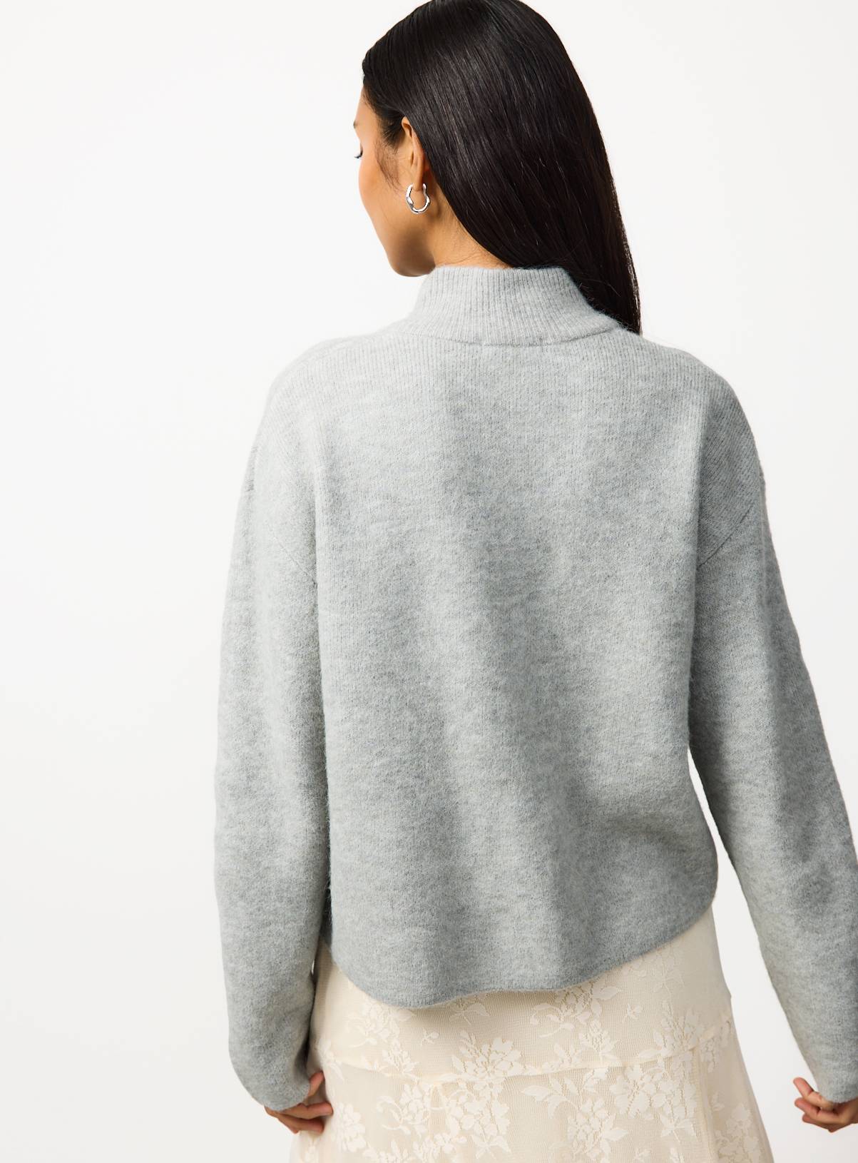 Grey Alpaca Blend Funnel Neck Cardigan XS - Image 4