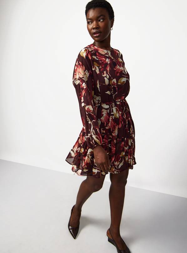 chiffon skater dress with sleeves Buy Dark Red Floral Mini 18 | Workwear friendly and micro stretch Cat Photoshoot Birthday Dress for Pants:32 Lace