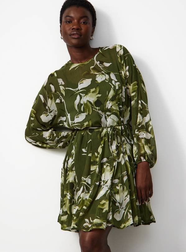 Green Chiffon Skater Floral Mini Dress  12