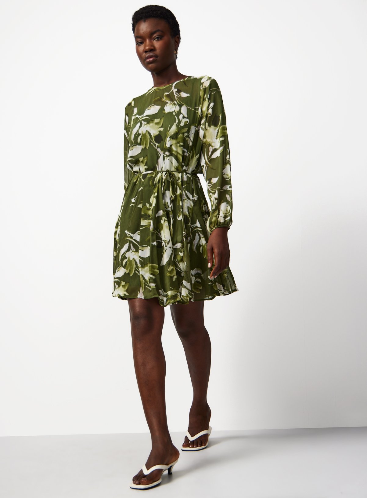 Green Chiffon Skater Floral Mini Dress  16 - Image 2 thumbnail