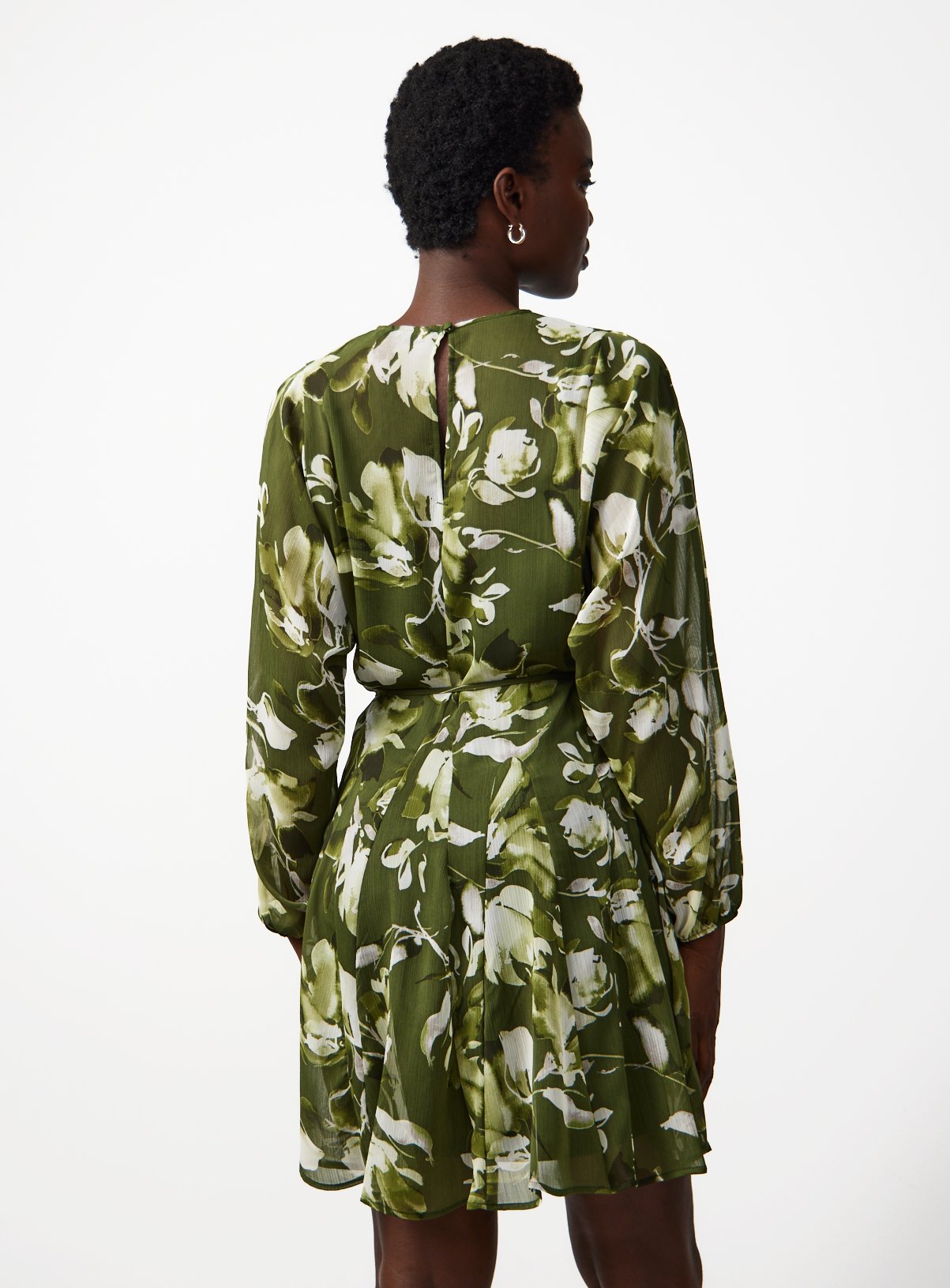 Green Chiffon Skater Floral Mini Dress  16 - Image 4 thumbnail
