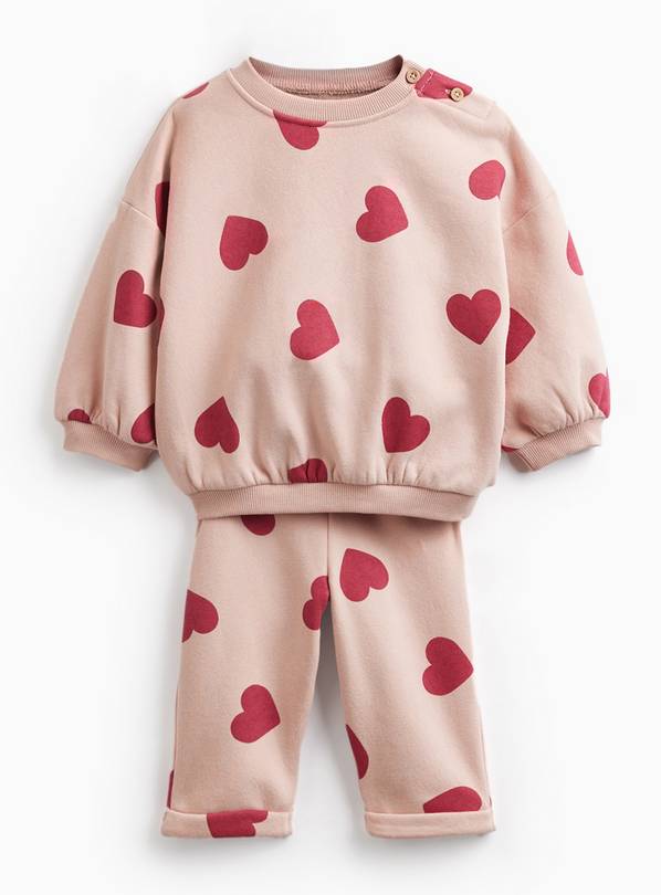 Heart Print Pink & Red Sweat Set 18-24 months