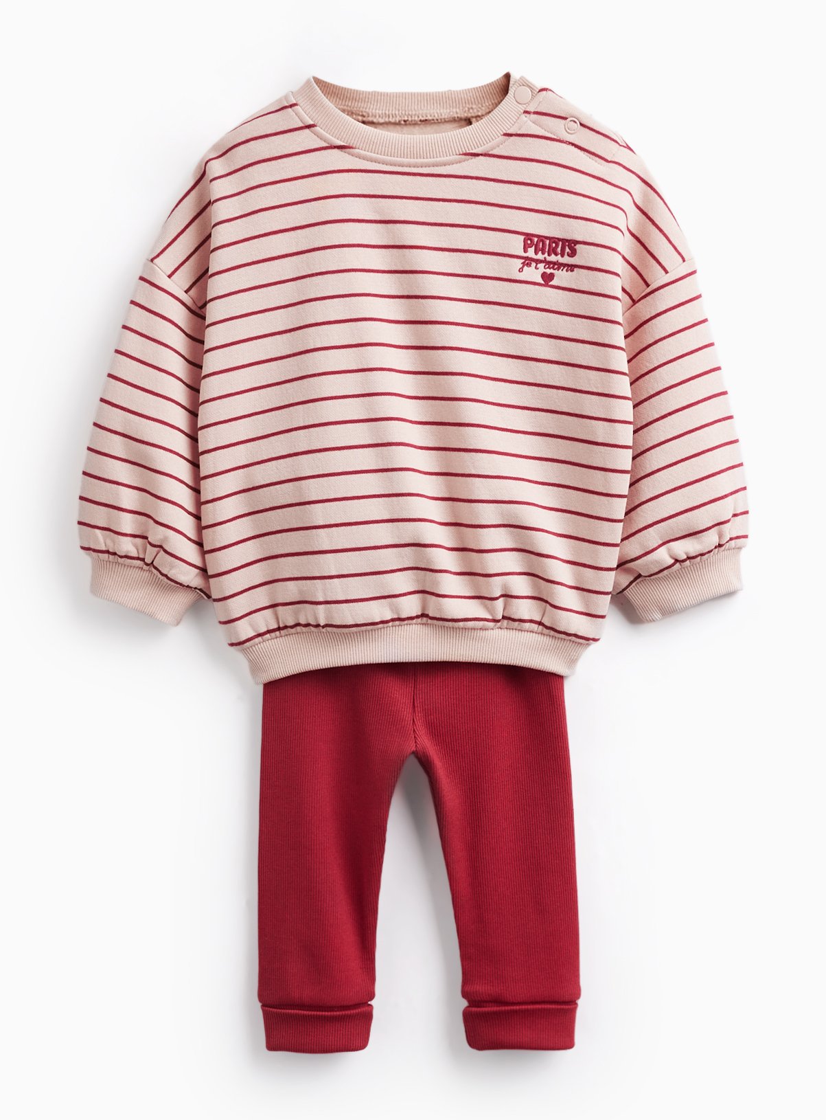 Preppy Paris Pink Stripe Sweatshirt & Leggings Set 12-18 months - Image 1 thumbnail