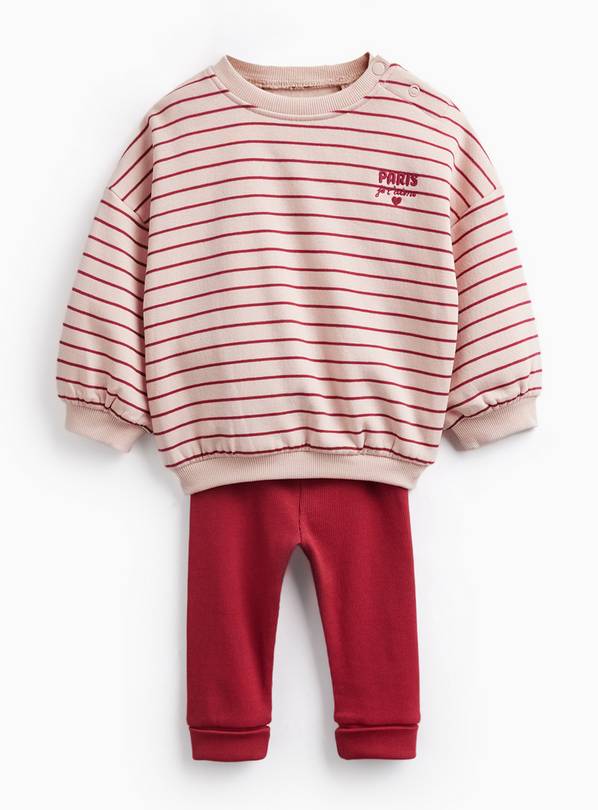 Preppy Paris Pink Stripe Sweatshirt & Leggings Set 12-18 months