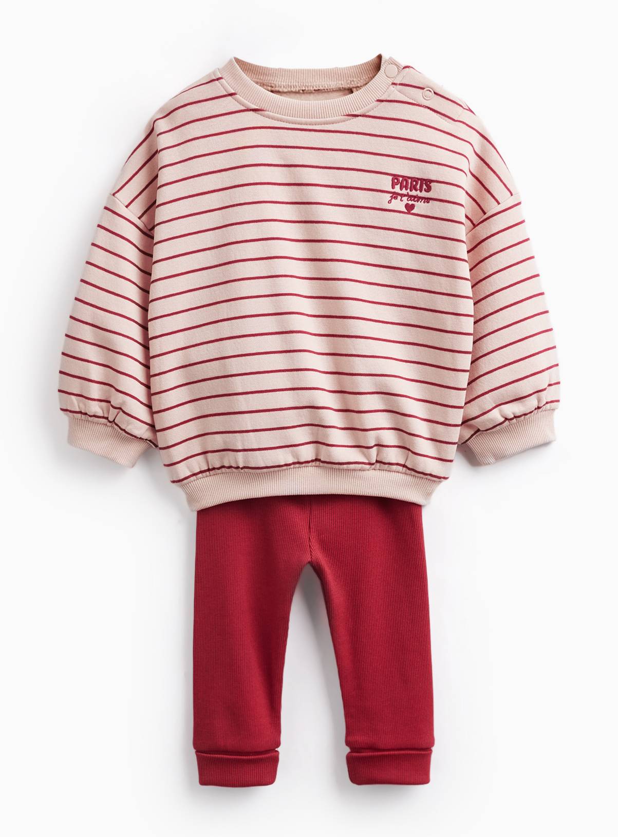 Preppy Paris Pink Stripe Sweatshirt & Leggings Set 12-18 months - Image 1