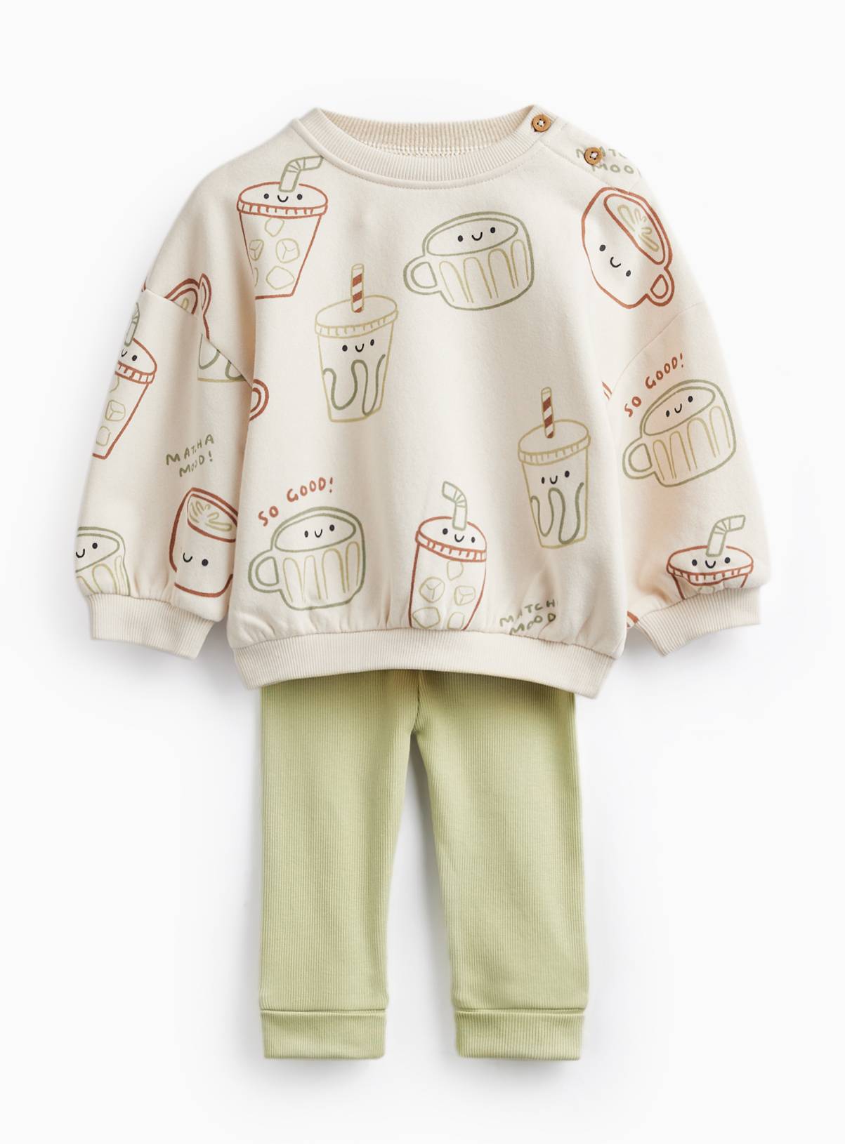 Cream Breakfast Print Sweatshirt & Leggings Set 12-18 months - Image 1