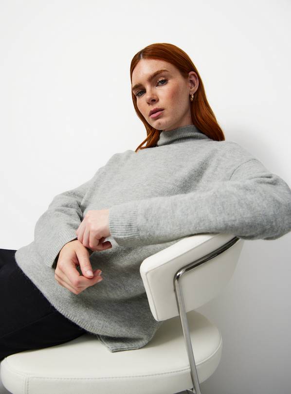 Grey Textured Jersey Turtle Neck Jumper S