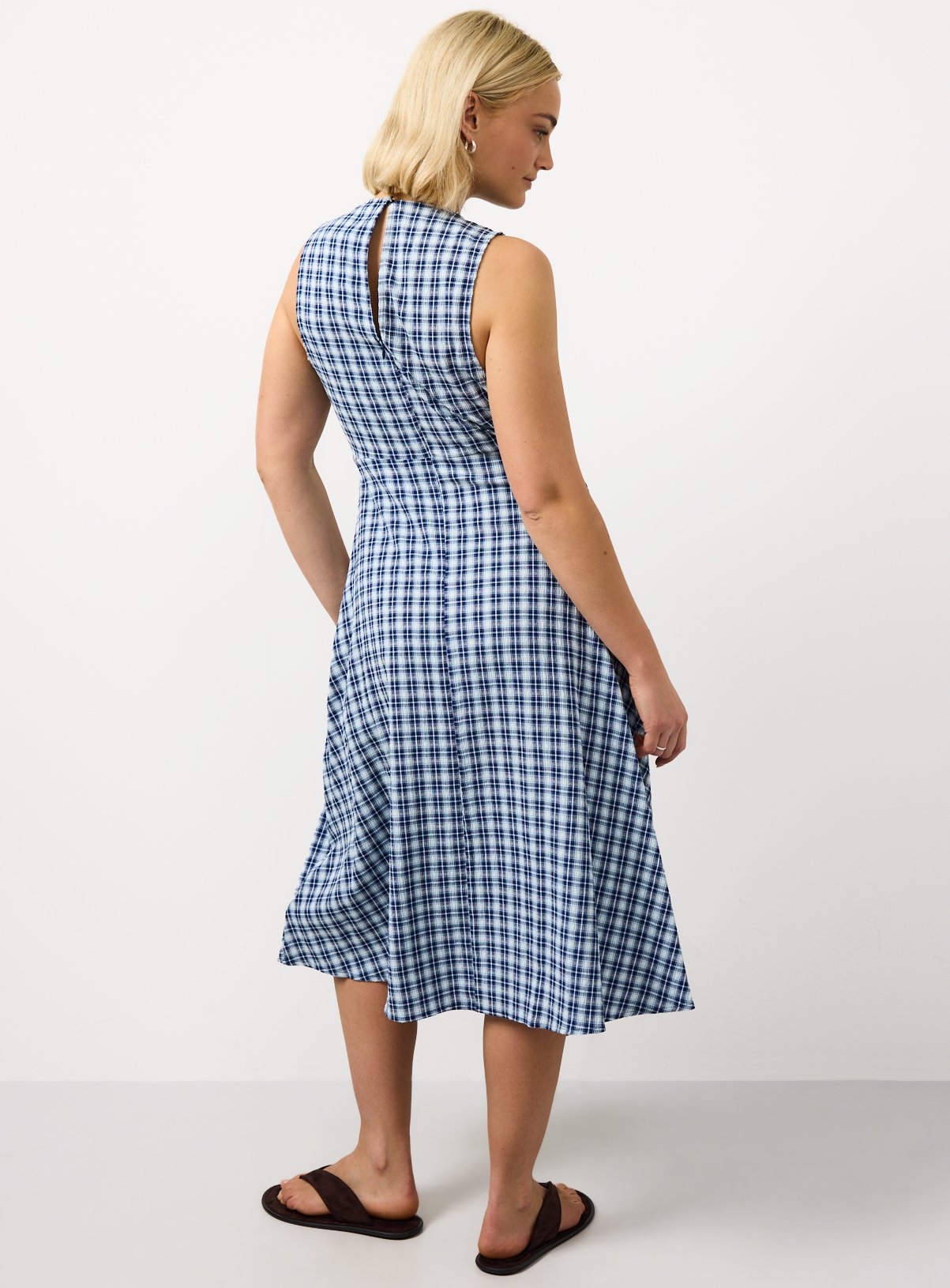 Blue Checked Print Asymmetric Hem Sleeveless Midaxi Dress 6 - Image 4 thumbnail