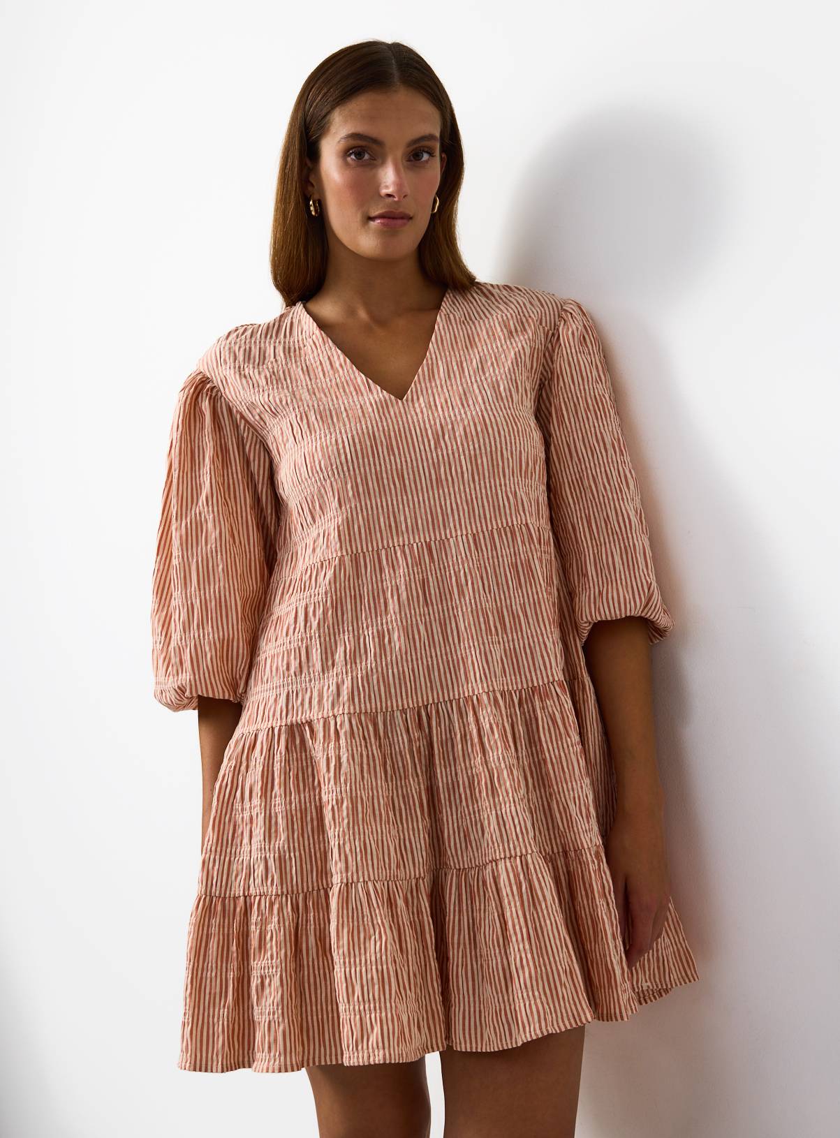 Red Stripe Volume Mini Smock Dress 8 - Image 2