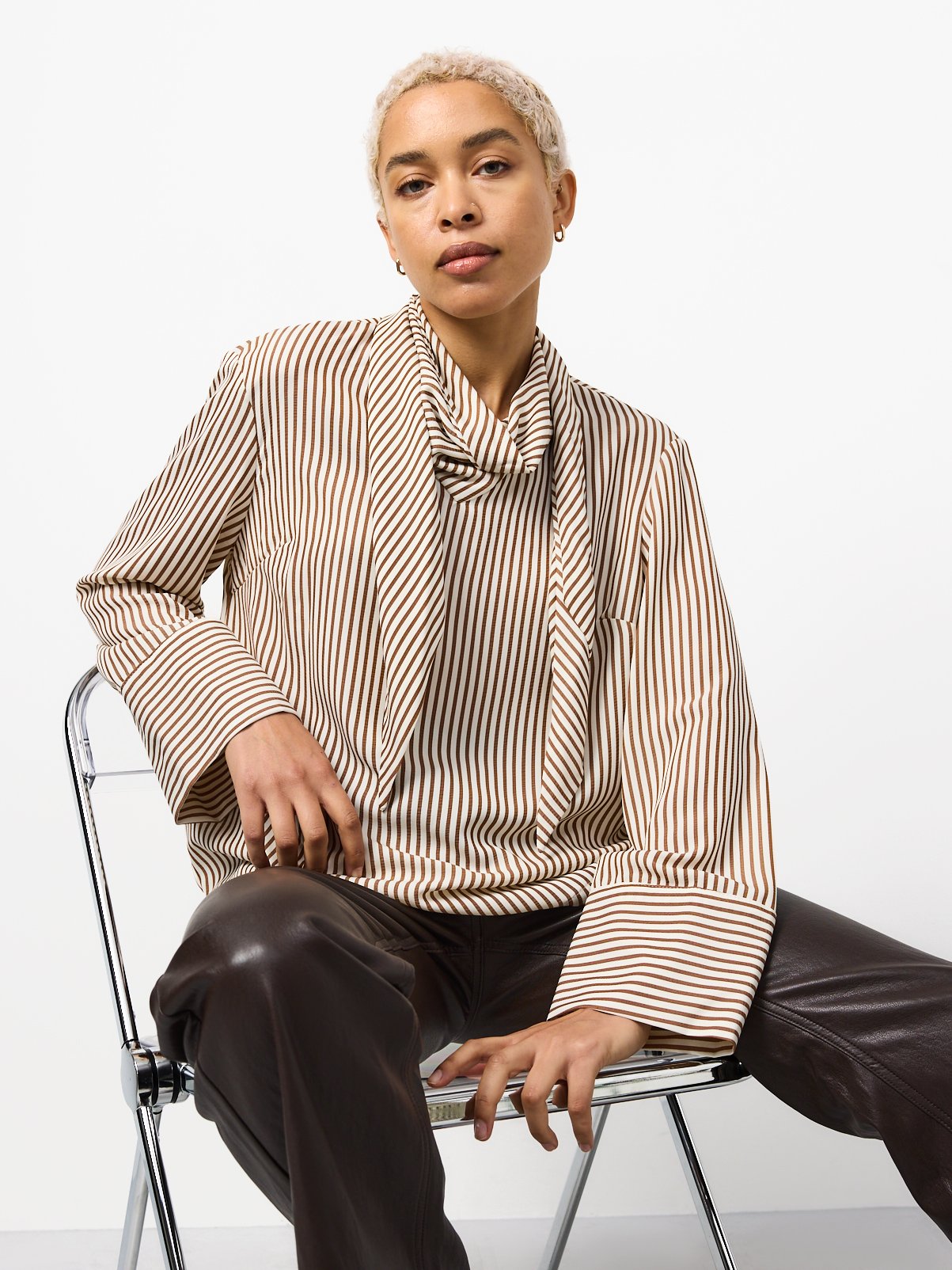 Neutral Stripe Scarf Blouse 18 - Image 1 thumbnail