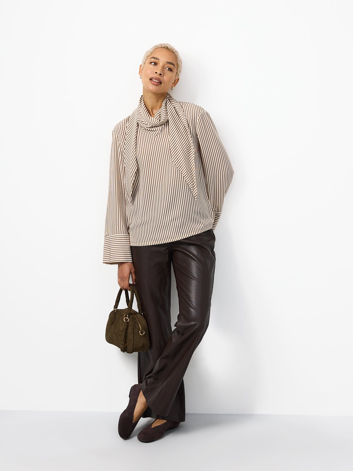 Neutral Stripe Scarf Blouse 18 - Image 2 thumbnail