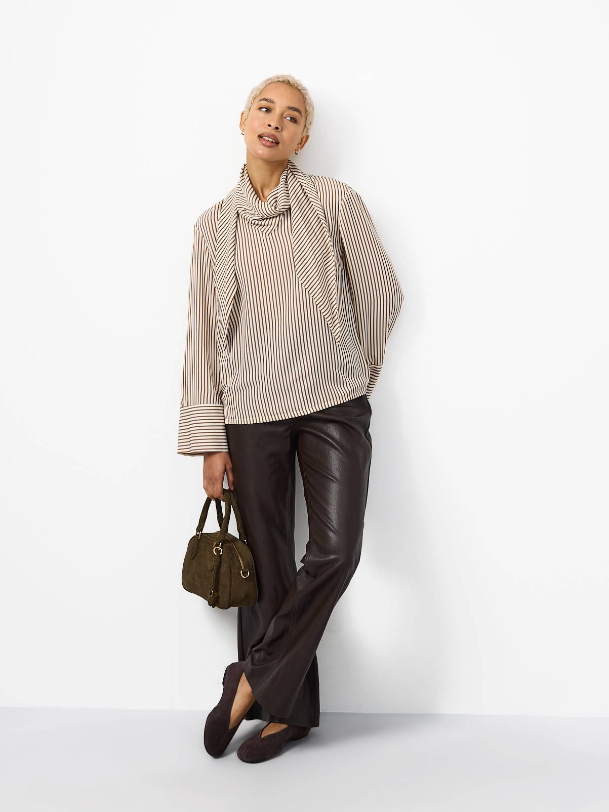 Neutral Stripe Scarf Blouse 18 - Image 2