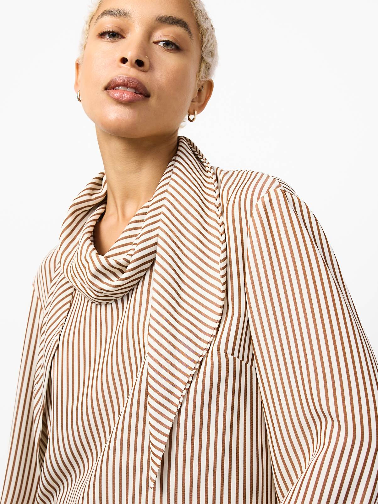 Neutral Stripe Scarf Blouse 18 - Image 3