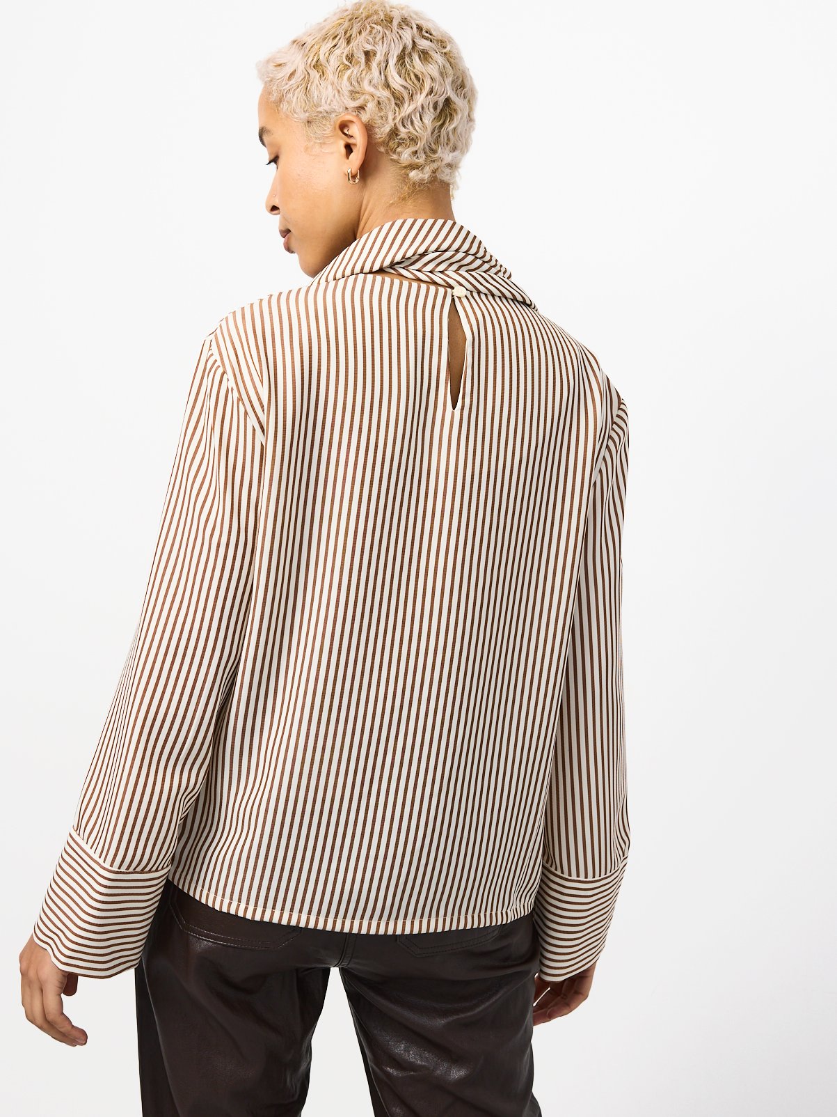 Neutral Stripe Scarf Blouse 18 - Image 4 thumbnail