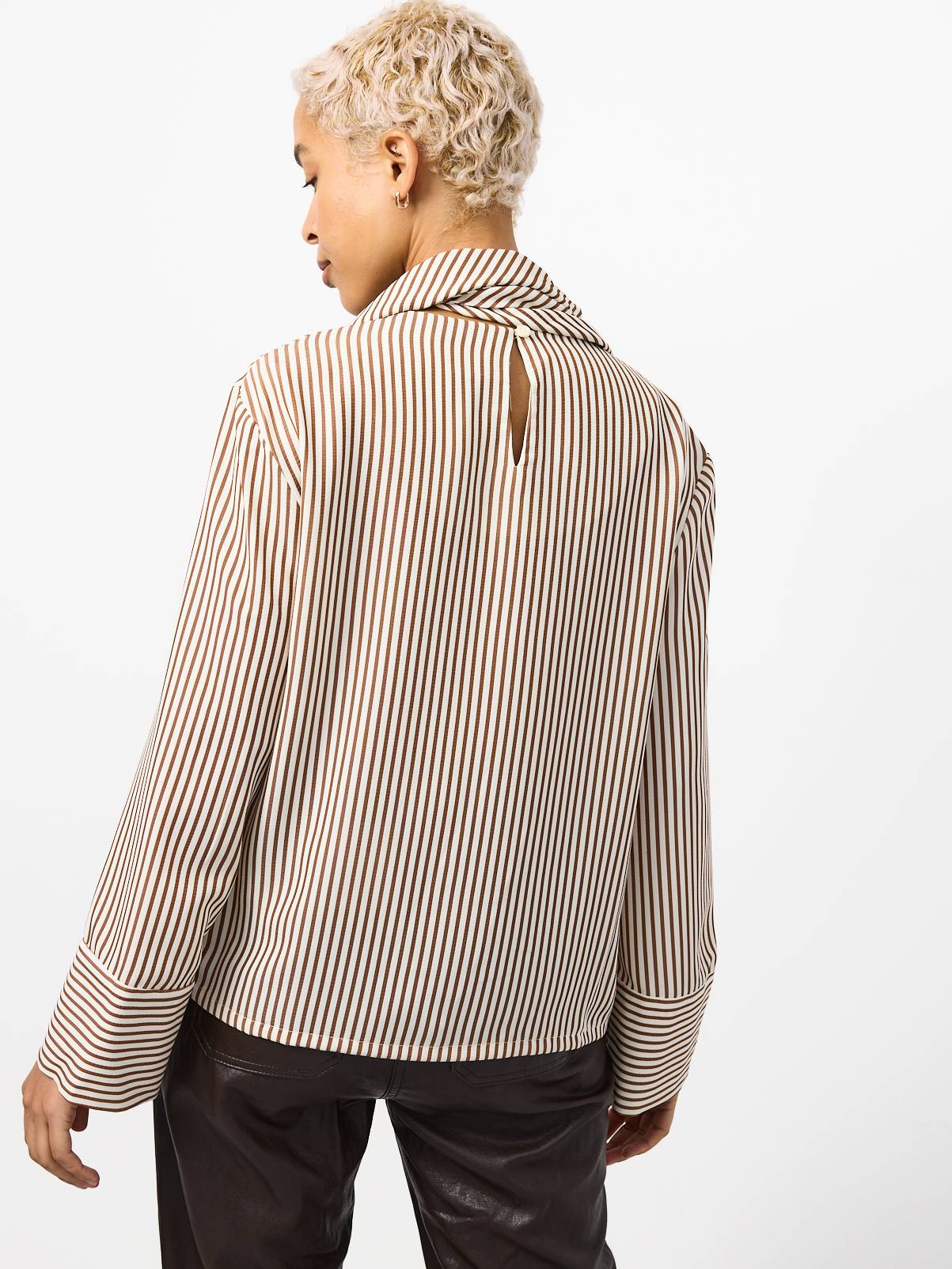 Neutral Stripe Scarf Blouse 18 - Image 4