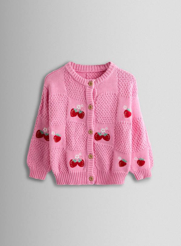 JOJO MAMAN BÉBÉ Strawberry Embroidered Textured Cardigan 6-12 months