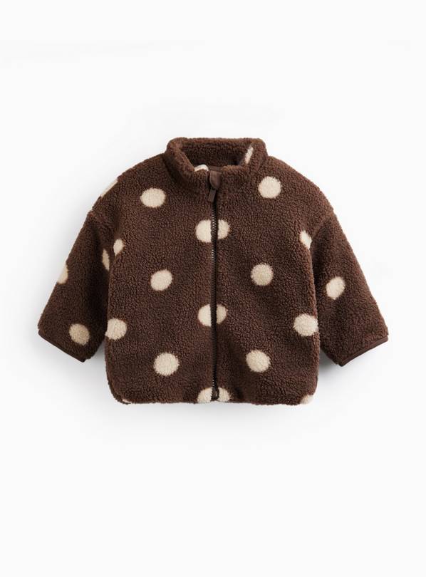 Brown Polka Dot Print Borg Jacket Up to 3 mths