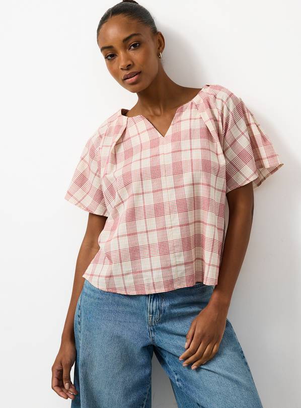 Red Check Print Waist Tie Co-ord Top 14