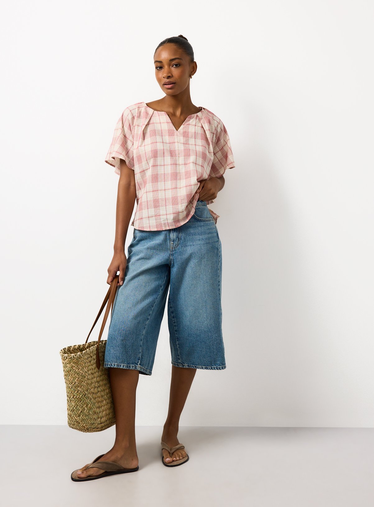 Red Check Print Waist Tie Co-ord Top 18 - Image 2 thumbnail