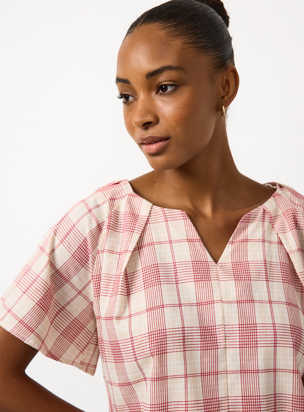 Red Check Print Waist Tie Co-ord Top 18 - Image 3 thumbnail