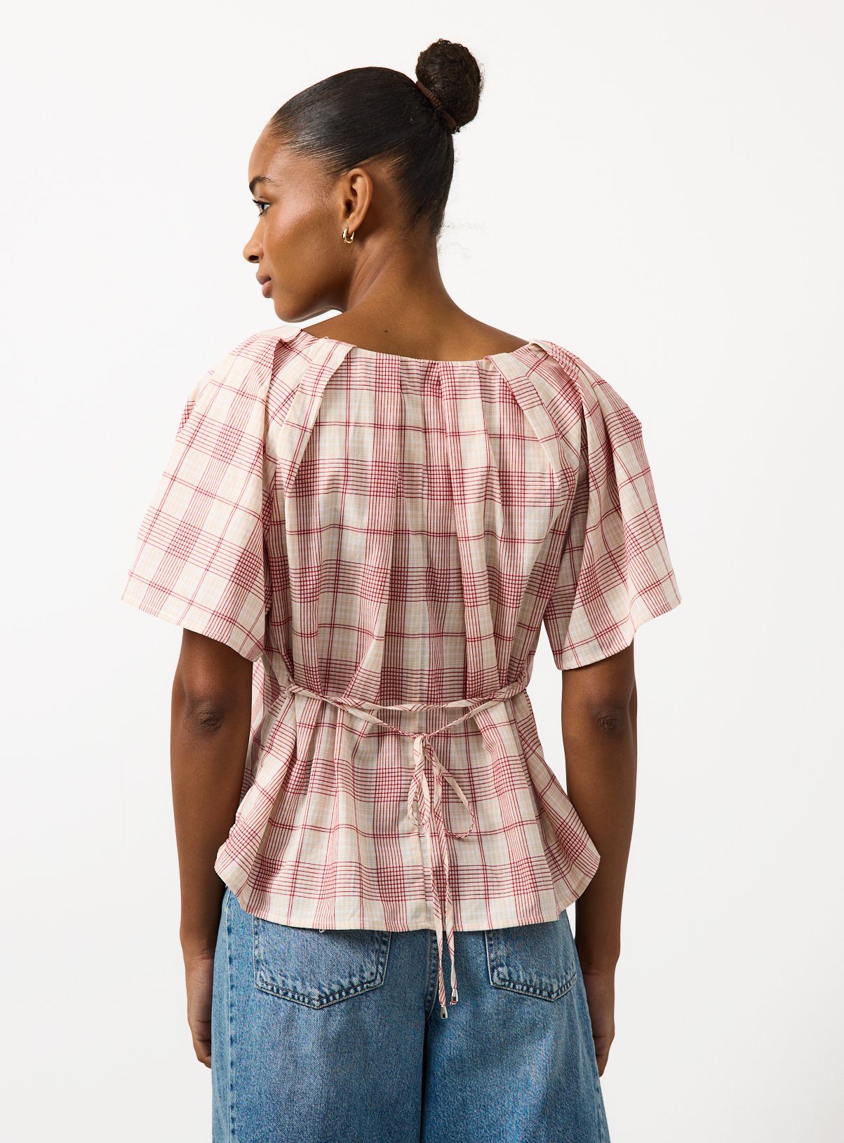 Red Check Print Waist Tie Co-ord Top 18 - Image 4 thumbnail