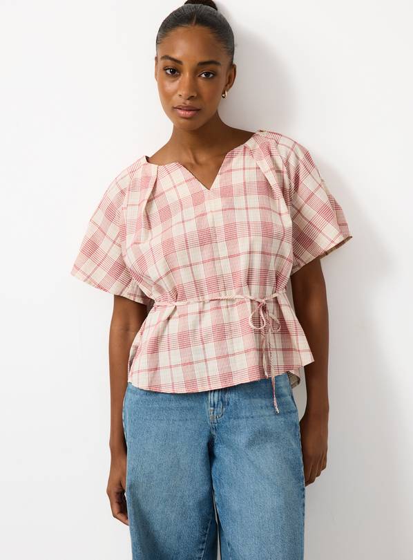 Red Check Print Waist Tie Co-ord Top 22