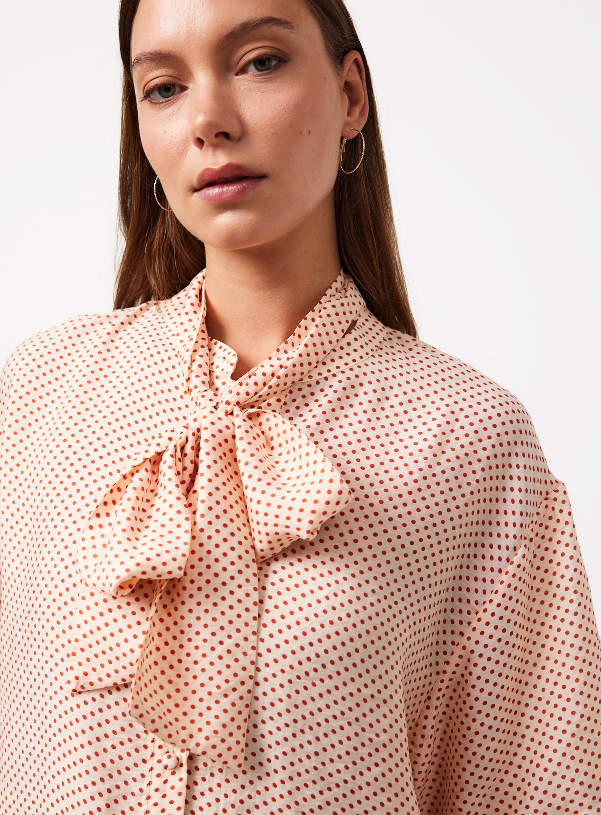 Orange Polka Dot Print Scarf Shirt 18 - Image 3 thumbnail