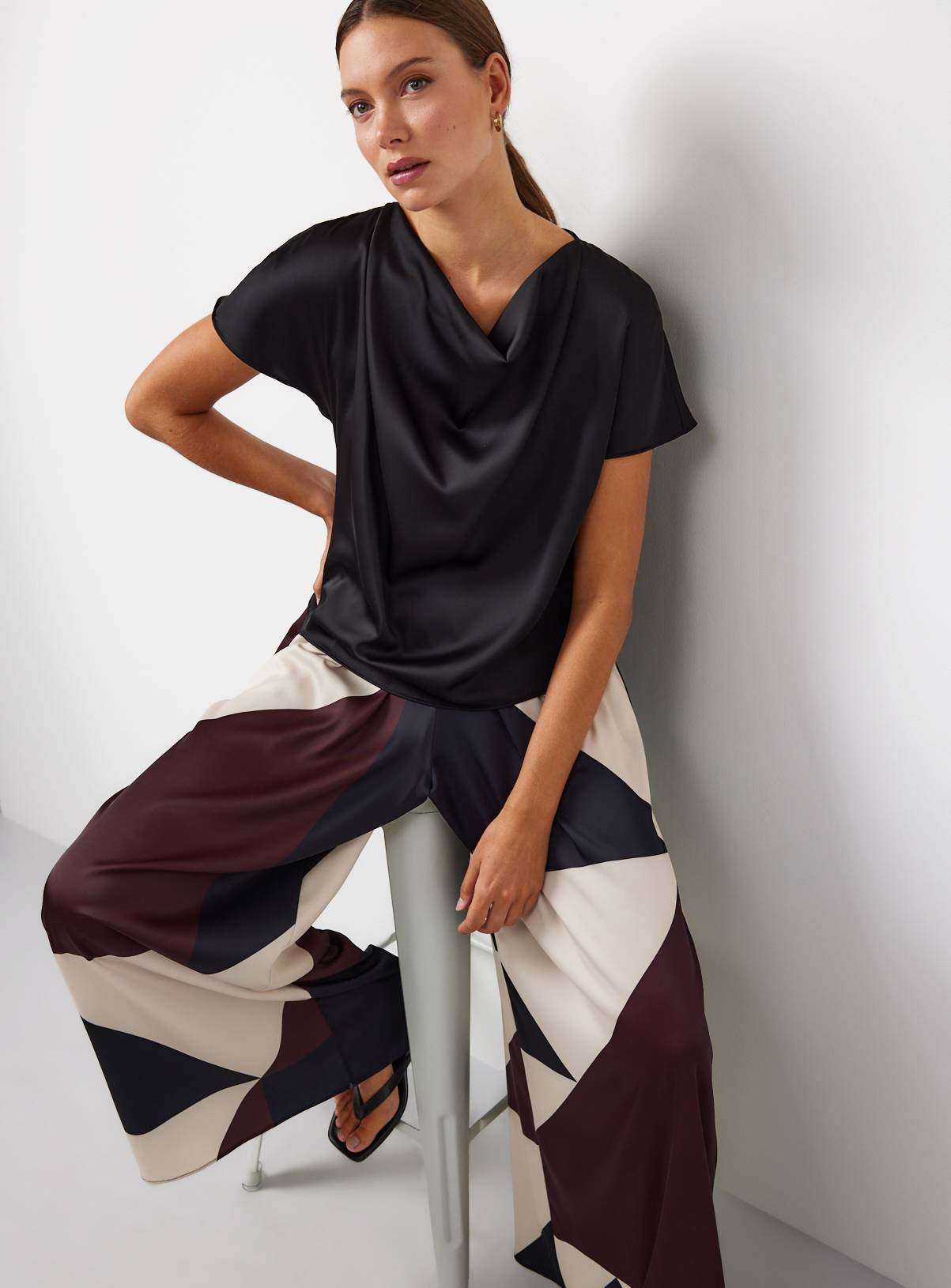 Black Satin Cowl Neck Top 24 - Image 1