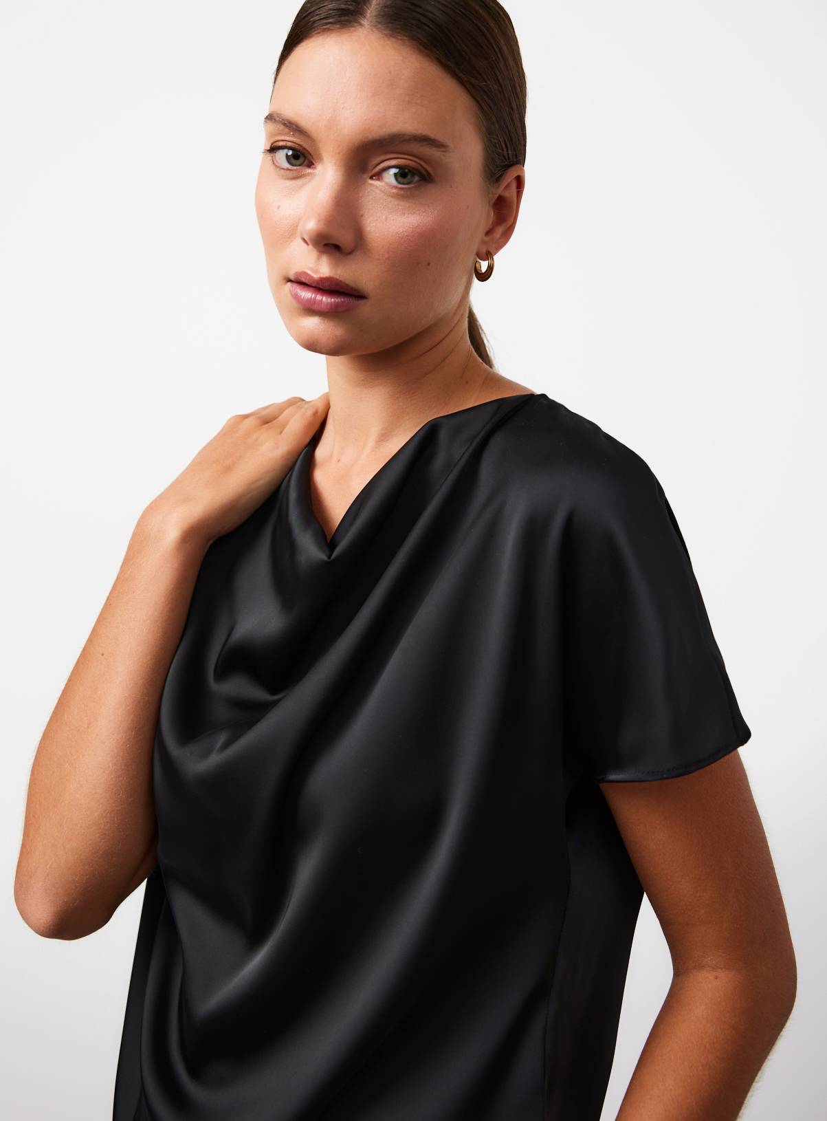 Black Satin Cowl Neck Top 24 - Image 3