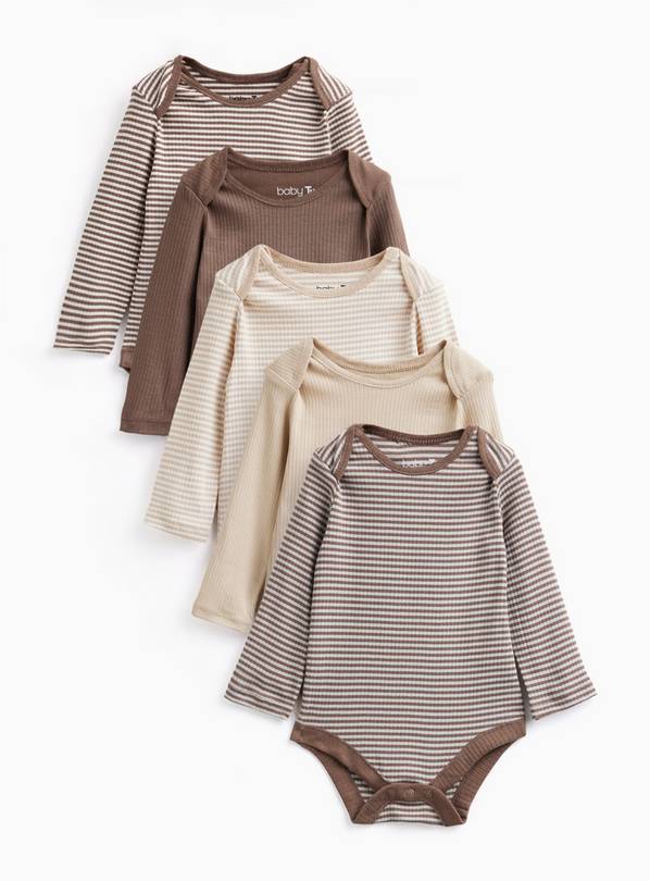 Brown Stripe Long Sleeve Bodysuits 5 Pack Up to 3 mths