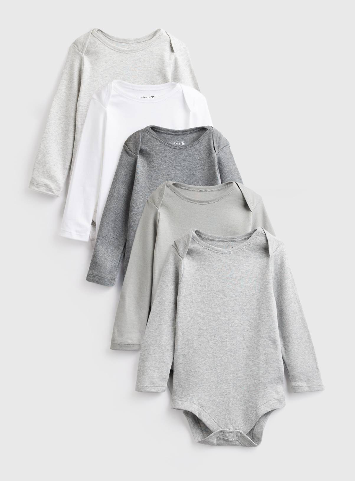 Grey Shades Long Sleeve Bodysuits 5 Pack 12-18 months - Image 1