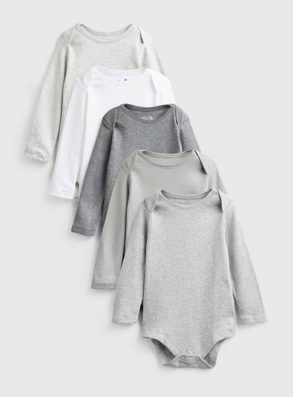 Grey Shades Long Sleeve Bodysuits 5 Pack 6-9 months