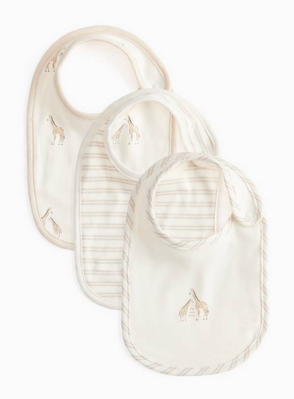 Cream Giraffe Print Bibs 3 Pack One Size