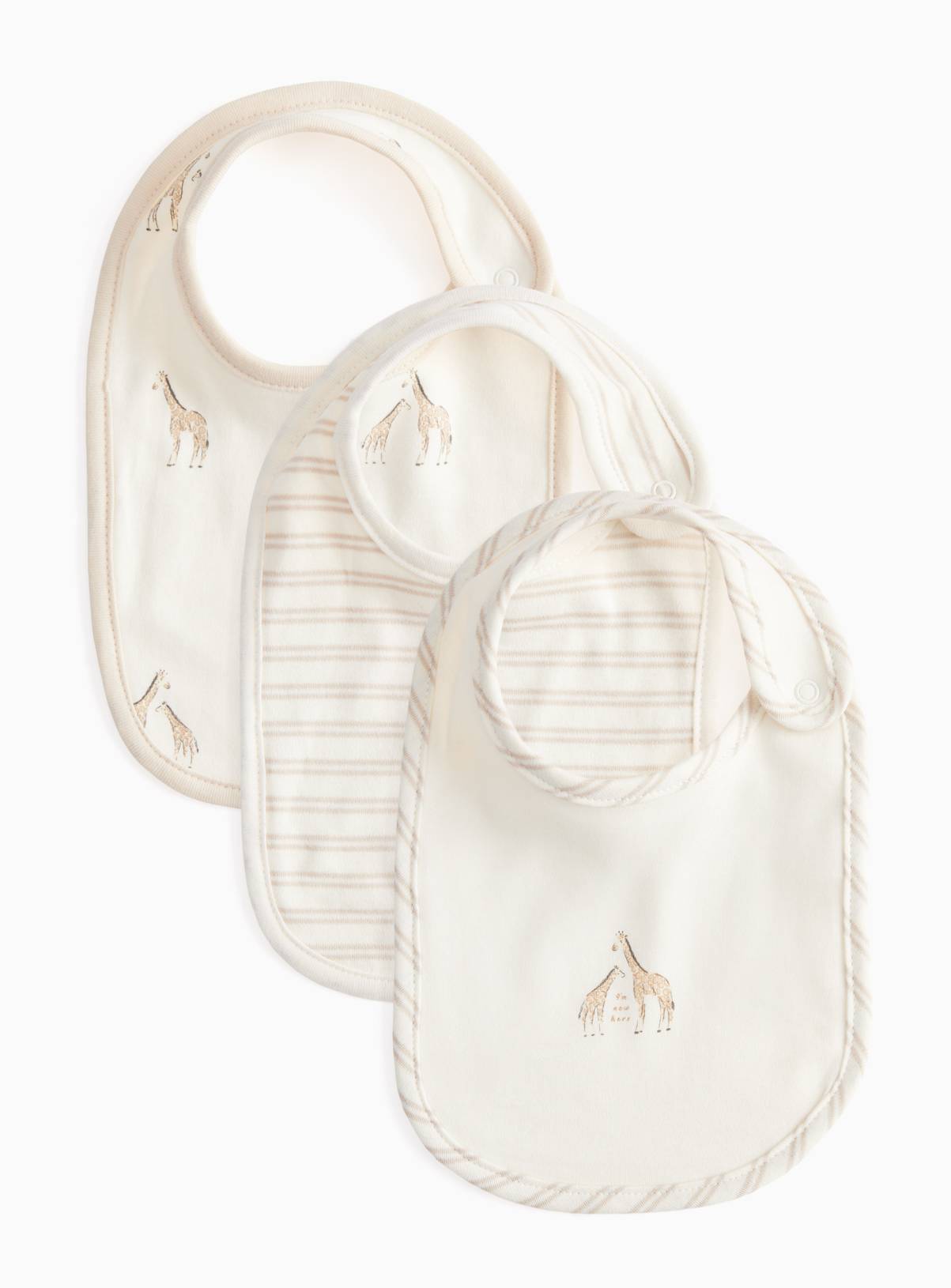 Cream Giraffe Print Bibs 3 Pack One Size - Image 1