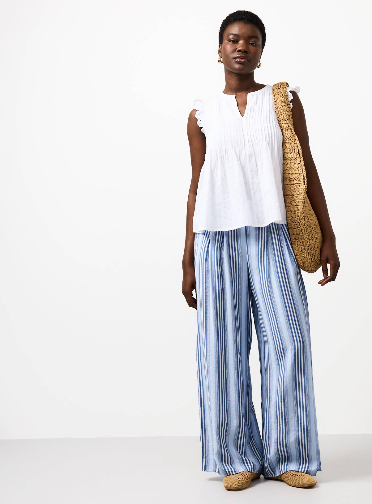 Blue Stripe Wide Leg Trousers 20 - Image 3