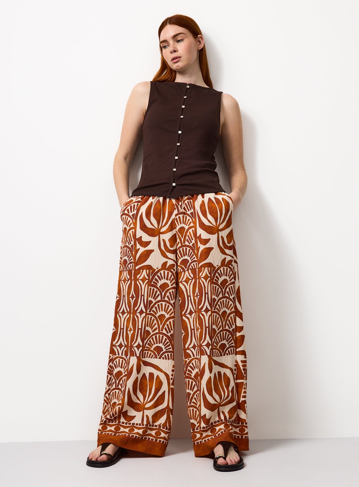 Orange Scarf Print Wide Leg Trousers 12 - Image 3 thumbnail