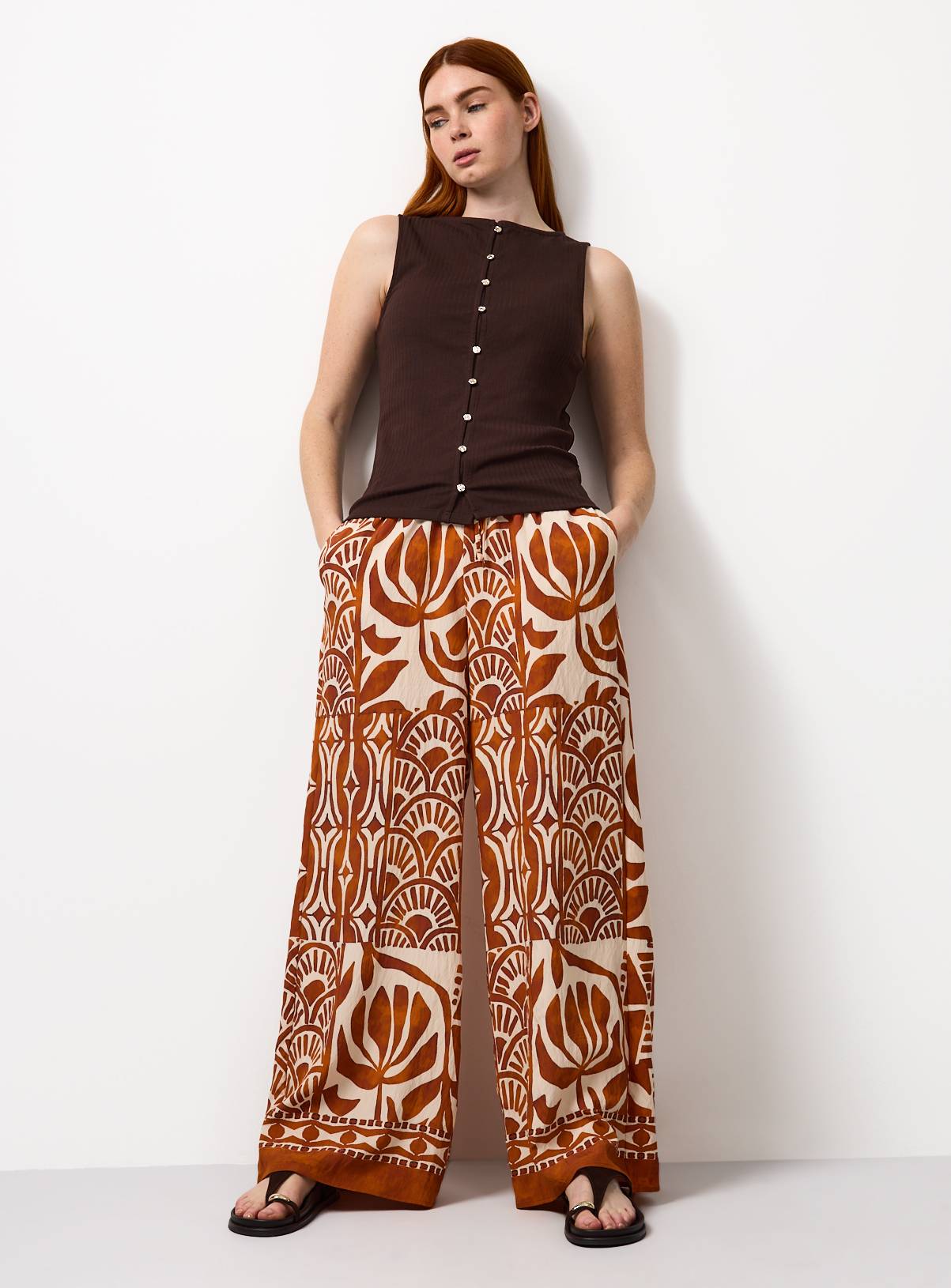 Orange Scarf Print Wide Leg Trousers 12 - Image 3