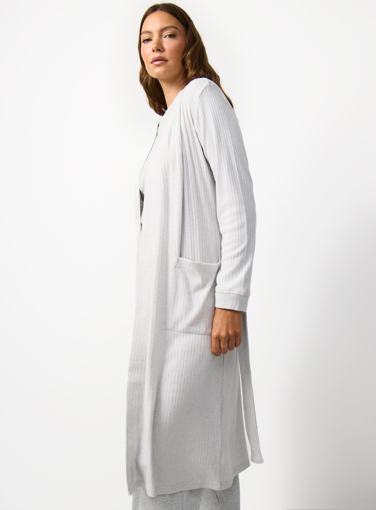 Grey Ribbed Dressing Gown S - Image 2 thumbnail