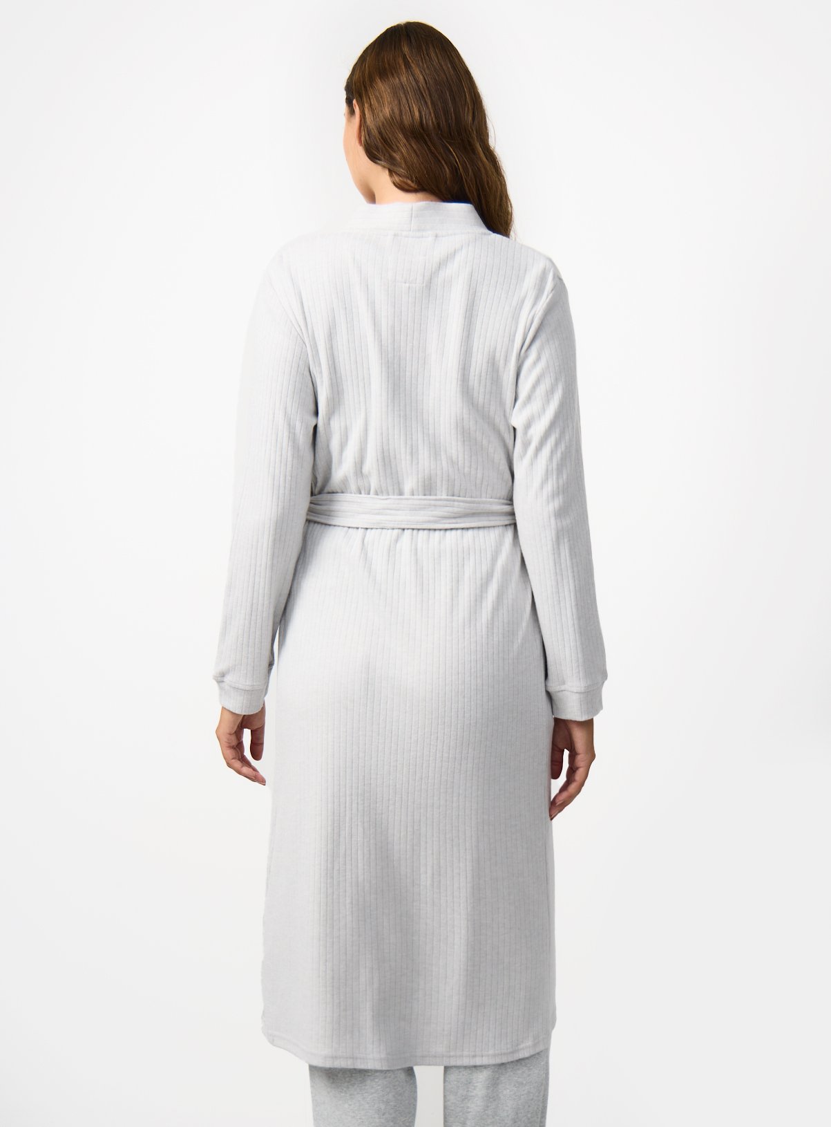 Grey Ribbed Dressing Gown S - Image 4 thumbnail