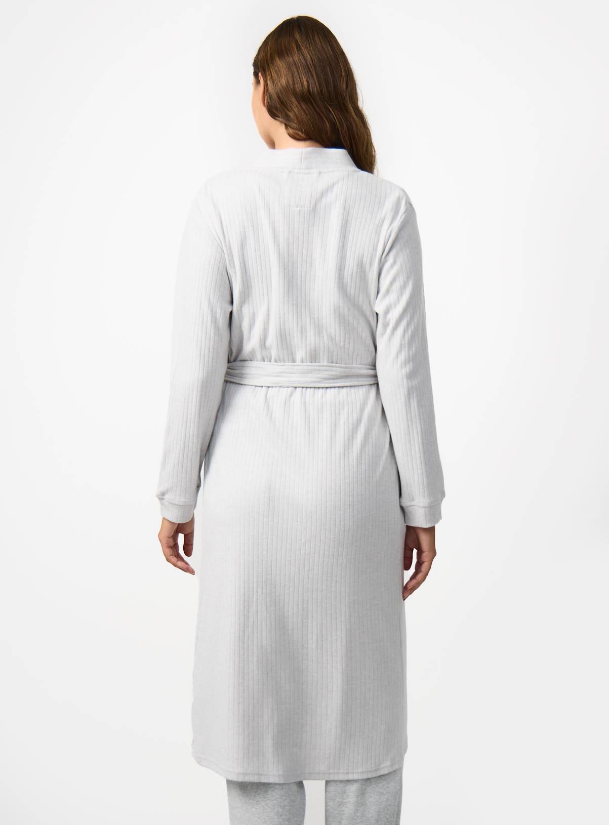 Grey Ribbed Dressing Gown S - Image 4