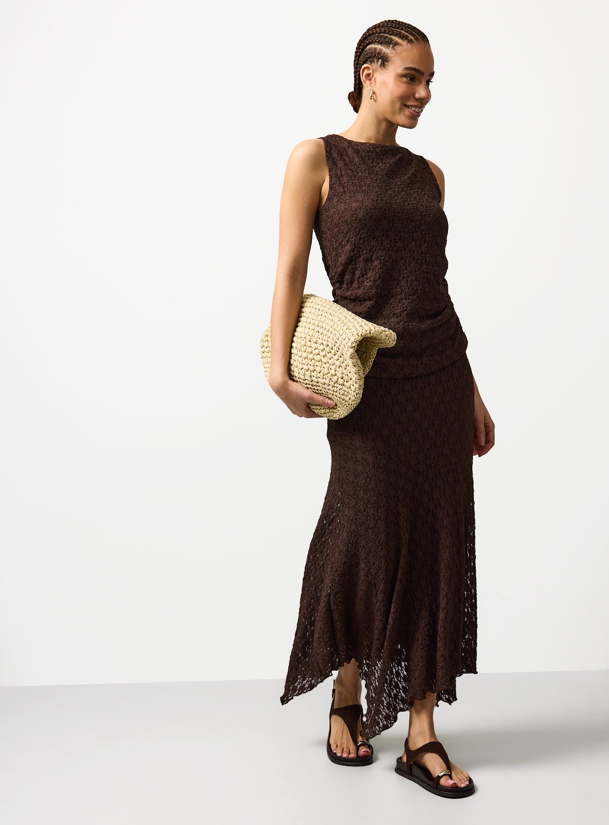 Brown Hanky Hem Lace Midaxi Skirt 6 - Image 2 thumbnail